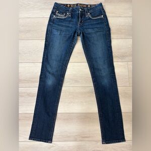 Rock Revival Womens Jeans Sherry Easy Skinny Sz 26 Rhinestone Embroider Low Rise